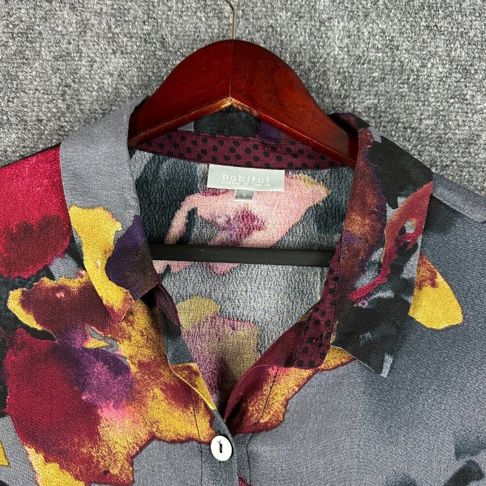 Habitat Top Womens Small Blouse Abstract Floral Print Long Sleeve Curved Hem - Picture 4 of 8